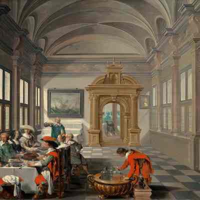 Figures at a Sumptuous Feast in an Architectual Interior