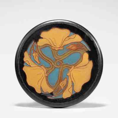 Glazed Tea Tile with California Poppy Design