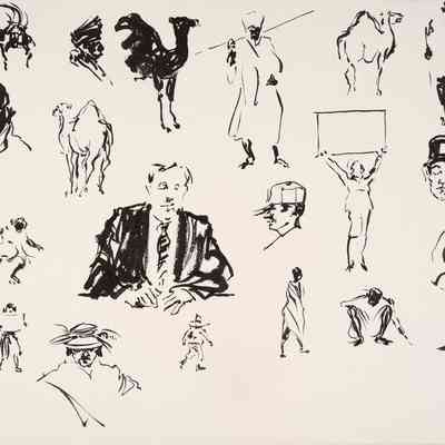 VERSO: Untitled (Page of Sketches with Figures and Camels)
