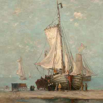 Large Fishing Barge Ashore