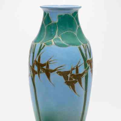 Incised Vase with Trees and Swallows