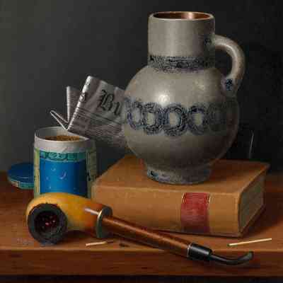 Still Life with Book, Pitcher, Pipe, Tobacco, and Matches with a Newspaper