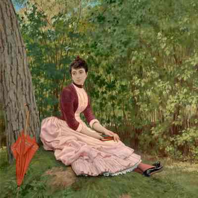 Jeune Fille Lisant au Pied d'un Grand Arbre