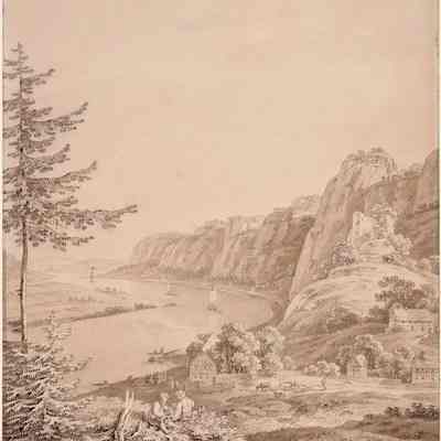 A View of the Elbe River and the Bastei Rocks in the Sächsische Schweiz, Saxony