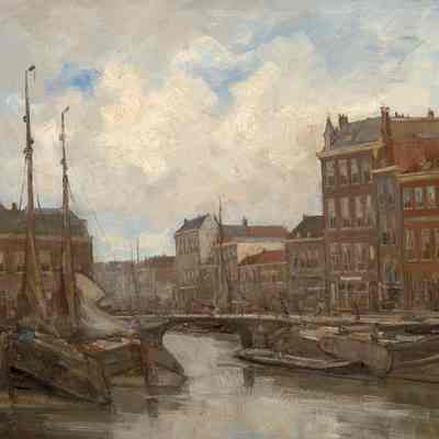 Dutch City with Boats Along River