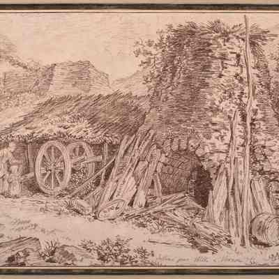 Mother and Child before a Thatched Cottage in Vernon, Normandy