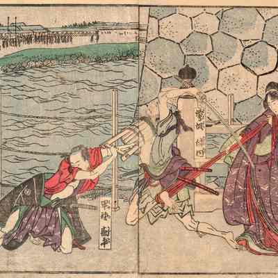 Kanpei and Okaru Fight Against Bannai, Ehon Chushingura, Act III