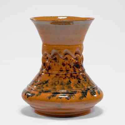 Vase with In-body Twist and Mottled Brown and Tan Glaze