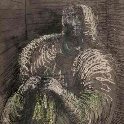 Shelter Drawing, Seated Woman Knitting