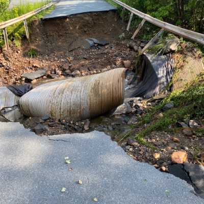 Oak Hill Road - 1: Culvert failure near the intersection of Oak Hill Road and Taborton Road.