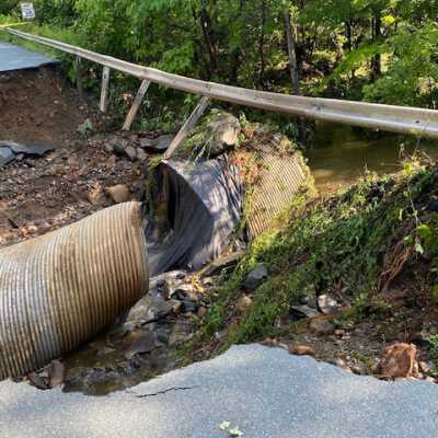 Oak Hill Road - 2: Culvert failure near the intersection of Oak Hill Road and Taborton Road.