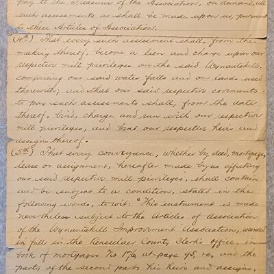 Doc # 55 Wynantskill Improvement Association Bylaws FPO: One-page undated and unsigned handwritten copy.  Appears to be a handwritten partial copy of the current or proposes changes to the enumerated rules (articles of association) governing the Wynantskill Improvement Association. Specifies requirements for partnership in the Association and potential resulting benefits and penalties.