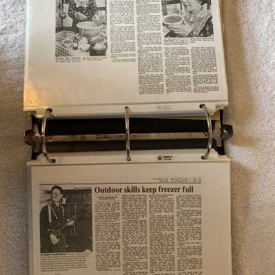 Top - Patricia Wagner Peacock Shop cooking article: Bottom - 1983 Aaron F. Dibble hunting and marksmanship article