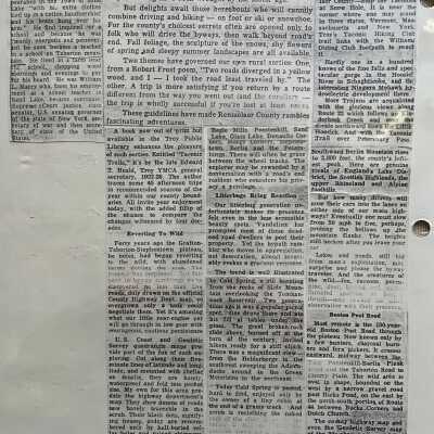 Article by Frank Sherry re: hiking in Rensselaer County including Taborton, Sept 4, 1965. Title and source unknown, p.1. Also "Noted American Began Career in Sand Lake." Date and source unknown.: "Noted American briefly recounts the career of William L. Marcy, NY Governor and US Sec. of State who began his career as a schoolteacher in Taborton.