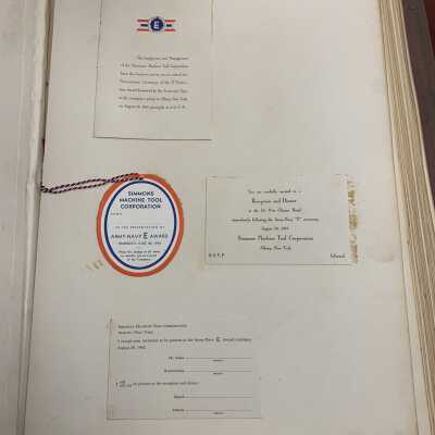 Excerpt from the Simmons Army-Navy Production Award Scrapbook: Formal Invitations and RSVP notes