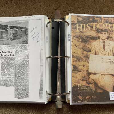 Left: 1956 article regarding a Native American dugout canoe found in Tsatsawassa Lake: Right:  A 2004 The Historian magazine article regarding C. Malden Wells