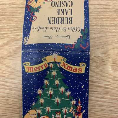 Allen & Nate Leafer's Burden Lake Casino Holiday Matchbook: Rear cover view.