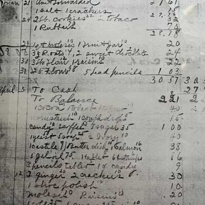 sample page from copy of Taborton Store Cash Book