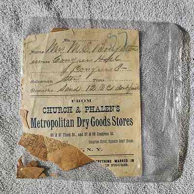 Metropolitan Dry Good Receipt: Receipt written to Mrs. M. E. Boughton while apparently staying at the Congress Hotel in most likely Troy, NY.  The receipt was found tucked into he yearbook along with a news clipping regarding the Prince of Wales visiting Old St. Paul's Church.