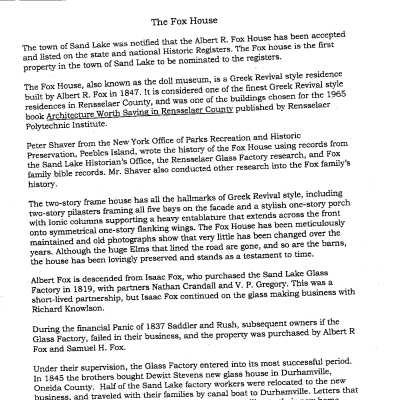 Judy Rowe Fox House Notes