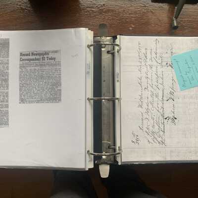 Left - Another article regarding Mrs. Charles R. Miller's service as a local newspaper correspond: Right - Photocopy of an 1855 receipt of payment of $28.50 from Peter J. Hydone on behalf of the Town of Grafton for the purpose of advancing the "Indian Suits."  Original owned by Don Carpenter as of December 2000.