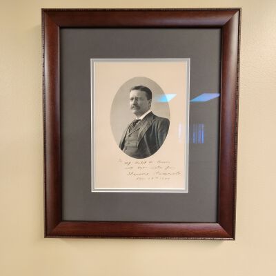 Roosevelt Photos - Framed Reproductions - Close Up 1: President Roosevelt photo.  Inscription says "To Miss Mabel W. Brown with best wishes from Theodore Roosevelt Nov 19th 1904".
