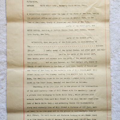 Doc # 5 Indenture 1959-10-16 FPO: Arthur M. Butler for FM and Meyer Levine of East Nassau, NY. Identical intent and notes to Document #4 except this version notes $10 in consideration for the driveway easement.