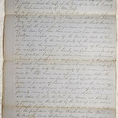 Doc # 122 Indenture 1854-03-01 FPO: George C. and Caroline Arnold, Stephen P. and Sarah Hunt, Joseph J. and Sarah Alden to Hezekiah C. Arnold. Five-page handwritten real estate sale and mortgage agreement between the three couples and Arnold. Incredibly long and complex property description.