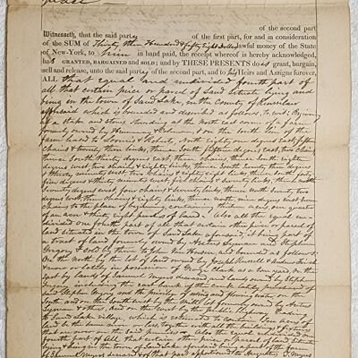 Doc # 129 Indenture 1850-10-10 FPO: Joseph J. Alden to William W. Wright. Three-page largely handwritten deed that transfers land from the Arnolds to Hunt for $3,358. If one looks carefully, the document interestingly has about an eight-page long extension glued to the bottom of its first 2 pages.