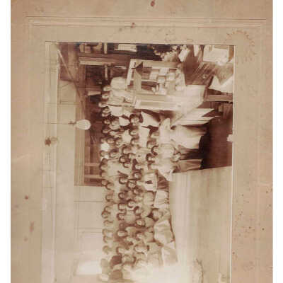PDF scan of the original photograph of the Faith Mills Workers: This display includes a high-resolution photocopy of this original photo.  The original photo is stored in a blue and white Staples Copy and Print envelope located in the upper most shelf of