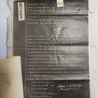 Doc # 153 Certificate of Change of Name (Continued) 1929-11-27 P3-of-3: Page 1 of the FM name change shown again with the NYS Department of State certification pulled back to reveal the entire first page.