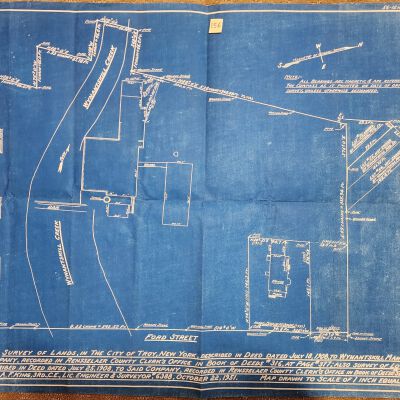 Doc # 156 Wynantskill Manufacturing Company Survey Map 1951-10-22 FPO: Survey map of property located at the end of Ford Street in Troy, NY, once associated with the Wynantskill Manufacturing Company. No known association with Sand Lake.  However, apparently was once associated with FM.