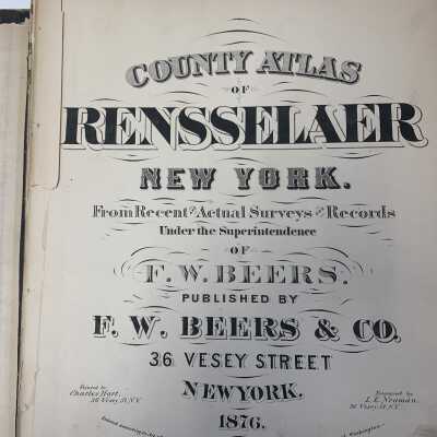 F. W. Beers & Co. 1876 Atlas of Rensselaer Co., N.Y. - Title Page worse copy: Note the broken binding and loose pages.