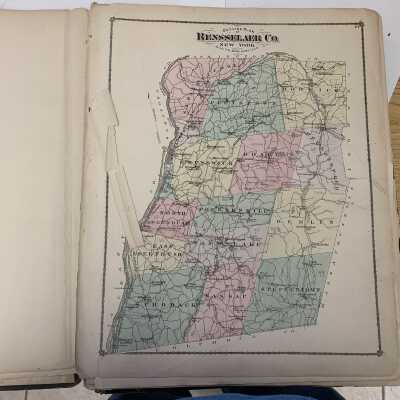 F. W. Beers & Co. 1876 Atlas of Rensselaer Co., N.Y. - Example page worse copy: Note the broken binding and loose pages.