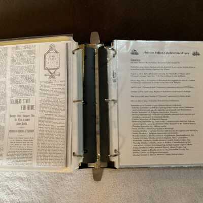 Left - Camp Hardin, Spanish American War, newspaper article and maps: Right - Hudson Fulton Celebration of 1909 summary