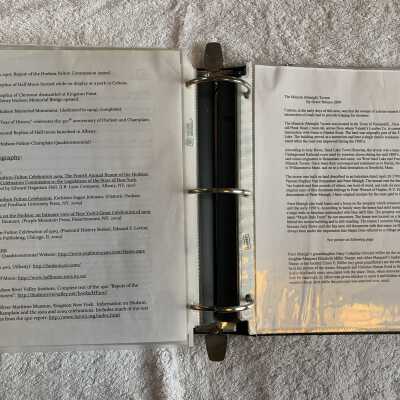 Left - Hudson Fulton Celebration of 1909 summary continued: Right - Minnick Tavern (Menigh Tavern) history by Grace Briscoe
