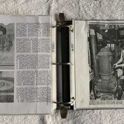 Left - William J. Lillie, Stone Cutter, Four Corners newspaper article: Right - Beryl Vannier wood stove photo