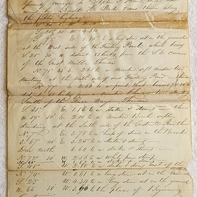 Doc # 54 Survey Documents Undated FPO: One-page undated and unsigned handwritten set of Grist Mill Property survey results. Survey of property located near FM.  Also mentions Stephen P. Hunt and Arnold H. Wade.