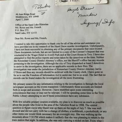 Correspondence from Ron Hughes to TOSL Historian Judy Rowe