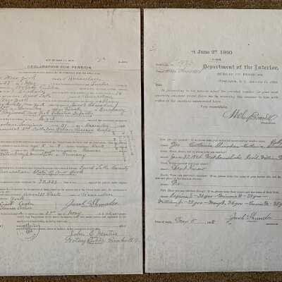 Jacob Shmoder Civil War Disability Declaration of Pension: Jacob Shmoder Civil War Disability Declaration of Pension.  Notes that he enlisted in the US Army as a Private in 1861 and rose to the rank of colonel.