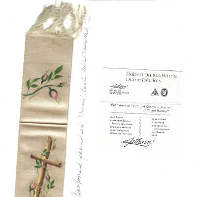 Page Protector 2 - Silk Bookmark: The handwriting notes that Diane DeBlois of aGatherin rare book sellers found this bookmark in a nurses book left at Town Hall.