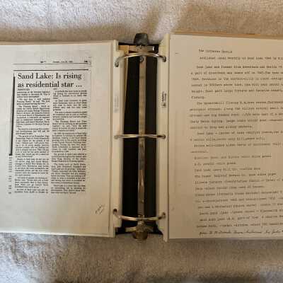 Left - Continuation of Sand Lake rising residential star article: Right - Sand Lake historical information excerpted from The Lutheran Herald