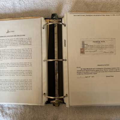 Left - Historic Eastfield Foundation information: Right - 1870 Mutual Protection Against Horse Thieves premium photocopy