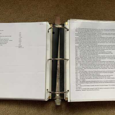 Left: William Taylor 1814, deceased glassmaker, estate summary continued: Right:  Glass Factory and Glass Lake Village history compiled by Judy Rowe in 2004.