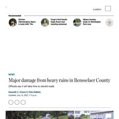 PDF of a July 15, 2021, Albany Times Union Article: Albany TU on-line article regarding the major flooding event.