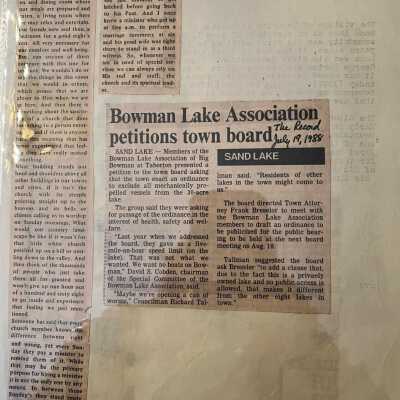 "Bowman Lake Association Petitions Town Board" The Record, July 19, 1988