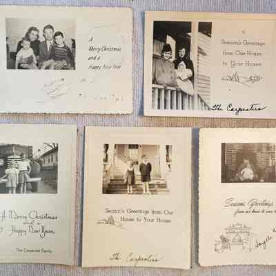Apparent Family Group 2: Christmas photo cards created for The Carpenter Family.  Hazel and Charlie and The Van Dyl or VanDyl also appear on one of the photo cards.
