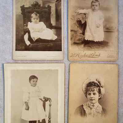 Miscellaneous Photo Group 4: No relationships between the photos.  A notation of Mildred Pitts aged 4 appears on the back of the photo of the little girl standing on the chair.  An Internet search found no reference to someone named Mildred Pitts residing in or around Sand Lake, NY.