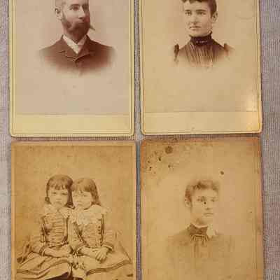 Apparent Family Groups 4: The top two photos were taken by J. H. Coates of Albany, NY, and appear to have been mailed to someone named Mrs. J. S. Drew of North Chatham, NY, and are likely of a husband and wife.  The bottom two photos are by a photographer named Havens located in Summit, NY, and considerably west of Albany, NY, and likely related as well.