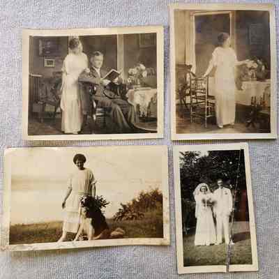 Apparent Family Group 8: All wedding photos with the larger three photos appearing to be of the same couple.  The upper right photo includes a notation of "Elaine in Wedding Gown August 7th 1914.  Bride of four days," and an address of 246 Audubon Avenue, NY, NY.   No other notations.